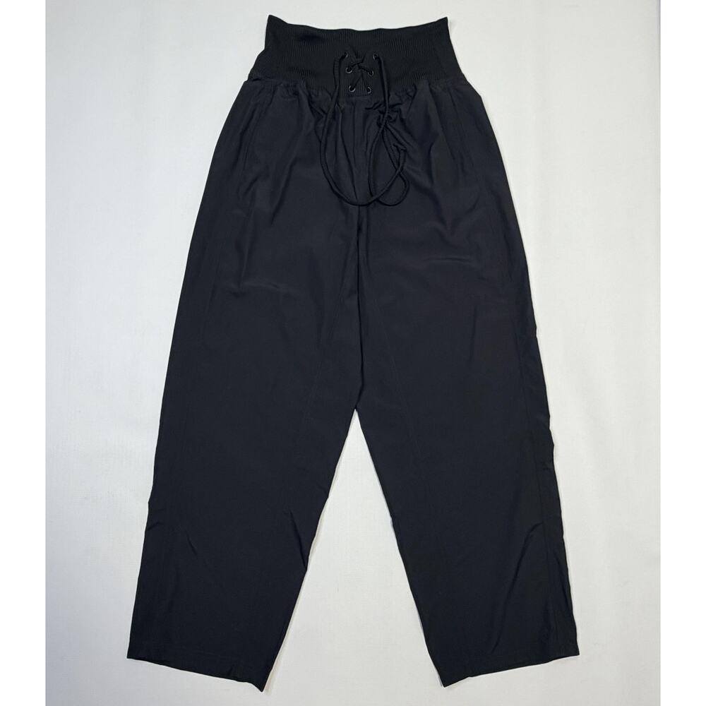 Free People Pants Womens Small Black High Waist Wide Leg Windbreaker Drawstring